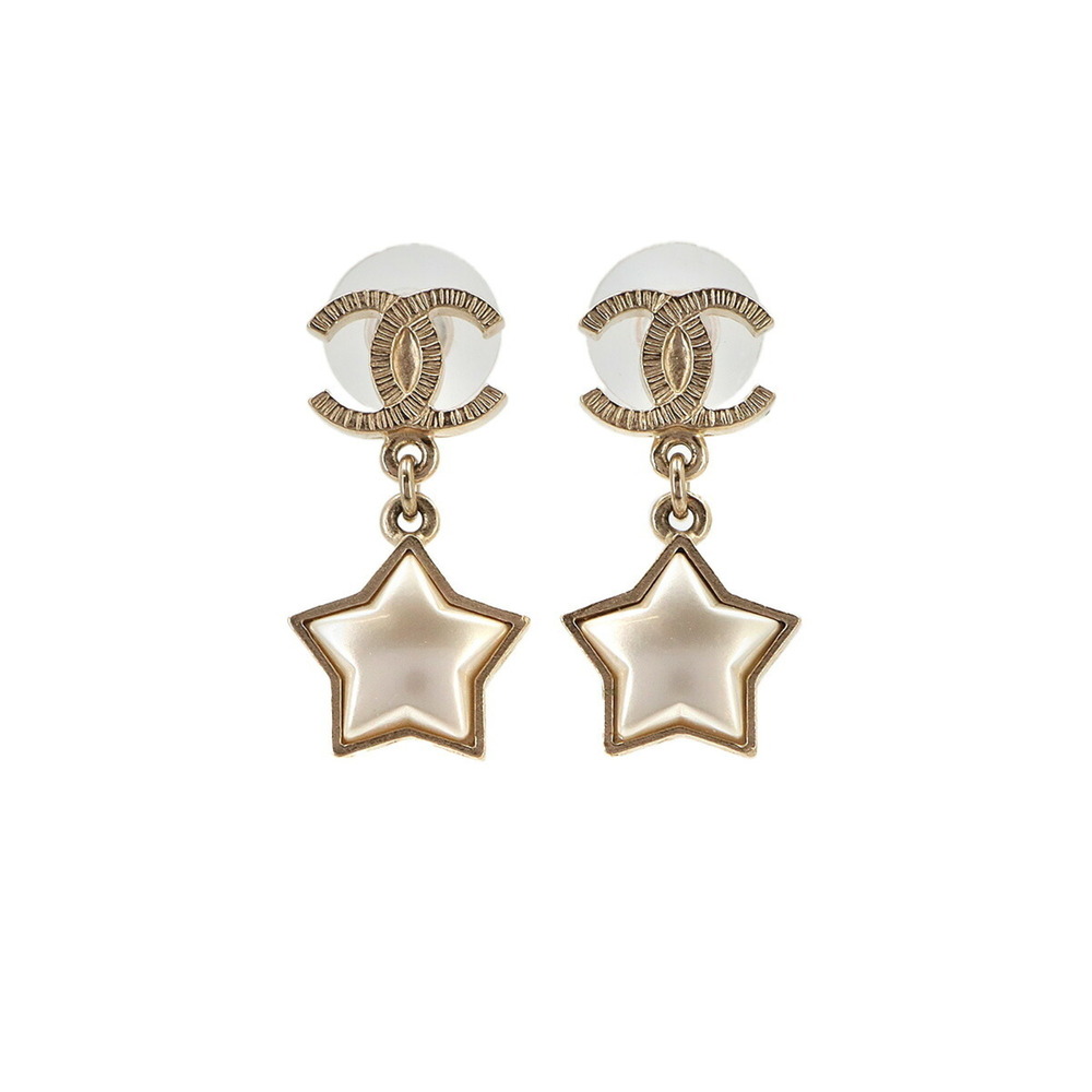CHANEL White Pearl Logo Earrings